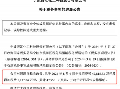 申报缴税4.8亿元！博汇股份：力争8月底前复工复产