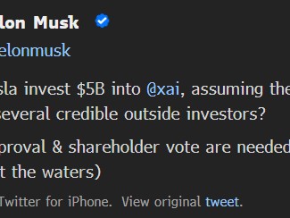 马斯克：如果股东批准 将支持特斯拉投资xAI