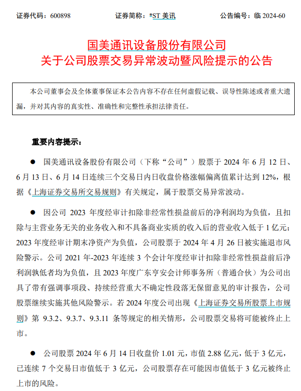 *ST美讯面临“市值退市”风险 专家建议企业积极实践ESG提升市值管理能力